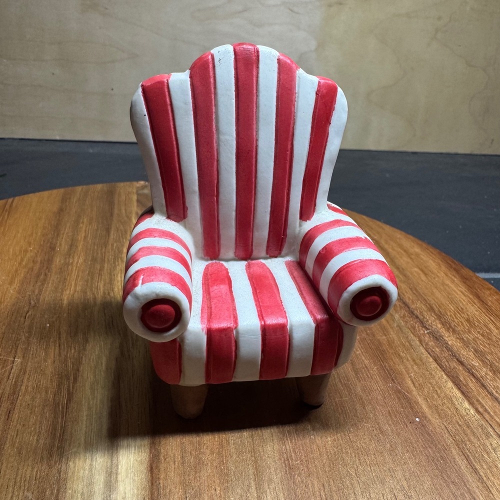 Vintage Style Red White Striped Ceramic Miniature Armchair Figurine Decor